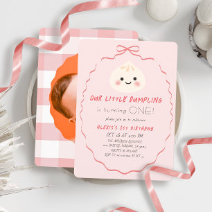Convites Menina Pequena Bolinho Rosa de 1º Aniversário Foto