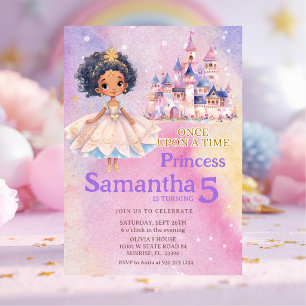 Convites Menina Princesa Castelo Afro-Americana Aniversário