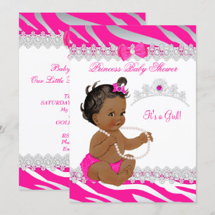 Convites Menina Princesa Chuveiro de Bebê Rosa Quente Zebra