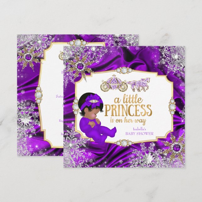 Convites Menina Princesa Mágica Chuvada de Bebê Roxo Étnico (Frente/Verso)