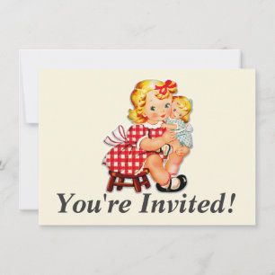 Convites Menina retro vintage boneca