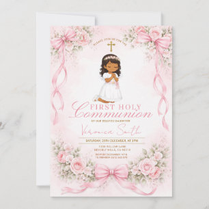 Convites Menina Rosa Arco Floral Primeira Comunhão