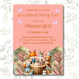 Convites Menina Rosa Borboleta Animais da Floresta Aniversá