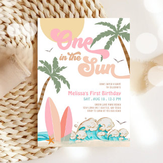 Convites Menina Rosa Do Tomate No Sol Surf 1º Aniversário
