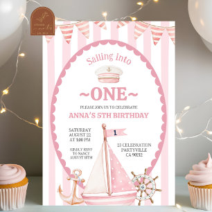 Convites Menina Rosa Entrar em um aniversário de marinheiro