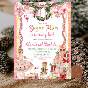 Convites Menina Rosa Excêntrica Menina Sugarplum Natal Aniv