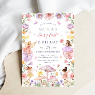 Convites Menina Rosa Fada Floral Primeiro 1º Aniversário
