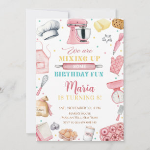 Convites Menina Rosa Fazendo Bolo De Aniversário