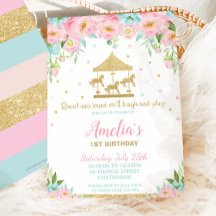 Menina Rosa Floral primeiro aniversario Carrossel