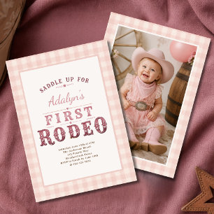 Convites Menina Rosa Primeiro Rodeio Foto 1º Aniversário