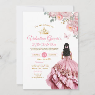 Convites Menina Rosa Quinceañera 15 Anos Flores Dourados