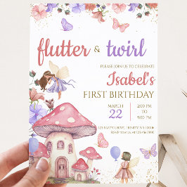 Convites Menina Rosa Roxo Floral Fada Aniversário