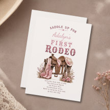 Menina Rosa Vintage Primeiro Rodeio Aniversário de