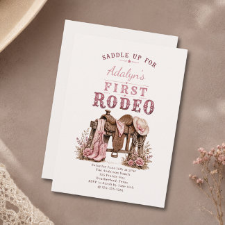 Convites Menina Rosa Vintage Primeiro Rodeio Aniversário de