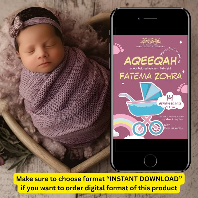 Convites Menina Roxa Roxa Menina Muslim Aqeqah (Criador carregado)