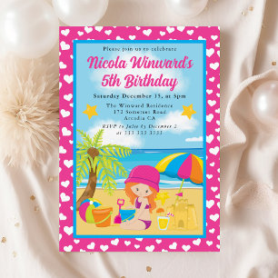 Convites Menina Ruiva Fofa Praia Aniversário Infantil