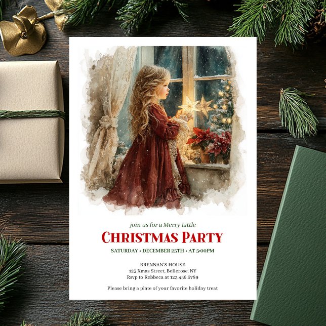 Convites Menina rústica aguardando Natal impressão de Natal (Rustic girl awaiting Santa printable Christmas invitation

)