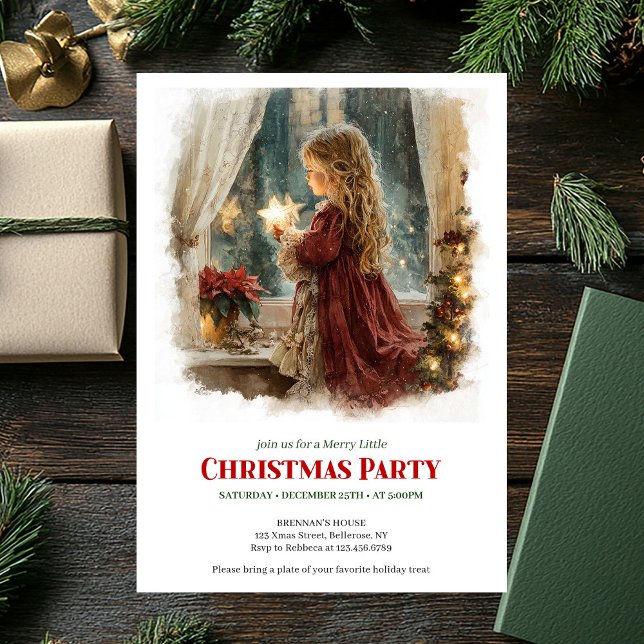 Convites Menina rústica segurando estrela brilhante para im (Rustic little girl holding shining star printable invitation

)