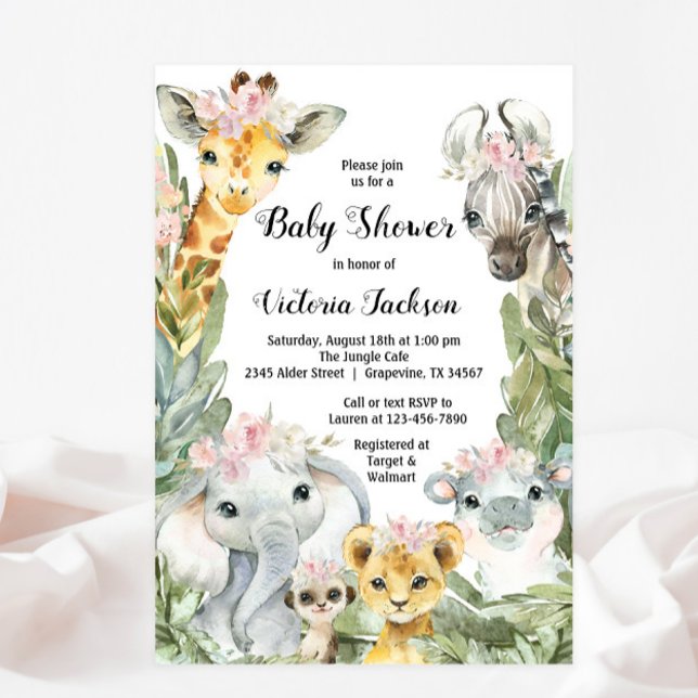 Convites Menina Safari Baby Shower (You can change all text, font style, font color.)