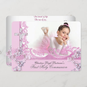 Convites Menina Sagrada Comunhão Bonito Rosa
