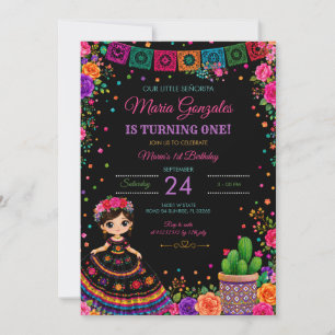 Convites Menina Señorita 1º Aniversário Vestido Mexicano Co