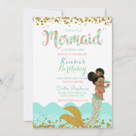 Convites Menina Sereia Menina Afro-Americana Pêssego Hortel