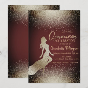 Convites Menina Silhueta Chic Elegante,Confetes Quinceañera