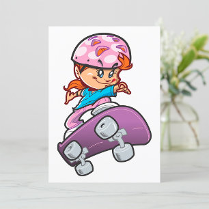 Convites Menina Skatista Diversão Capacete Rosa Skate
