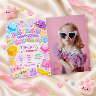 Convites Menina Squishy Fofa Kawaii Foto Colorida de Aniver