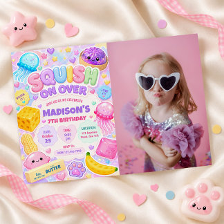 Convites Menina Squishy Fofa Kawaii Foto Colorida de Aniver