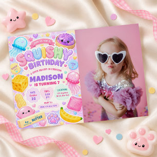 Convites Menina Squishy Fofa Kawaii Foto Colorida de Aniver