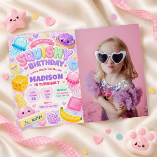 Convites Menina Squishy Fofa Kawaii Foto Colorida de Aniver