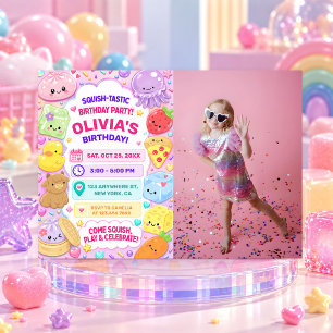 Convites Menina Squishy Fofa Kawaii Foto Colorida de Aniver