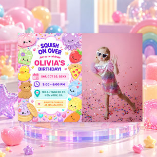 Convites Menina Squishy Fofa Kawaii Foto Colorida de Aniver