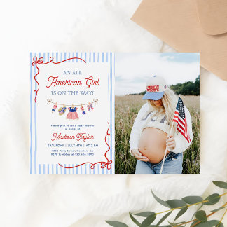 Convites Menina totalmente americana, foto do chá de bebê d