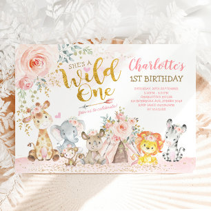 Convites Menina Tribal Selva Animal Selvagem Um primeiro an
