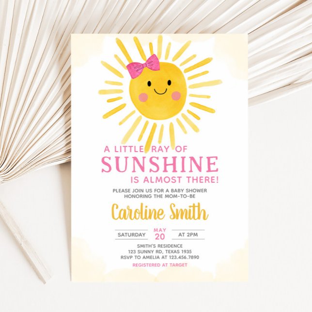 Convites Menina Um Pequeno Raio de Chá de fraldas Sol (Girl A Little Ray of Sunshine Baby Shower Invitation)