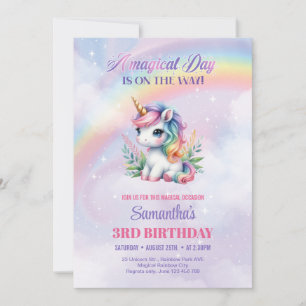 Convites Menina Unicórnio Pastel Sonhadora Aniversário Dia