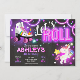 Convites Menina Unicórnio Patinação de Rodas Aniversário Ne