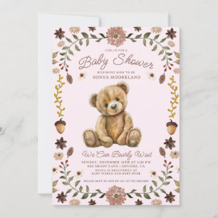 Convites Menina Urso de Pelúcia Aquarela Churrasco de Bebê 