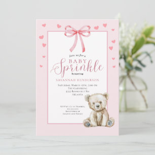 Convites Menina Urso de Pelúcia Rosa Bege com Sprinkle