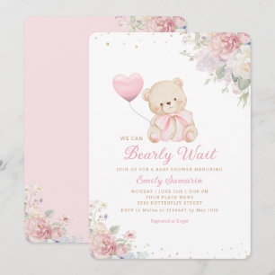 Convites Menina Urso Teddy Boho Rosa Mal Posso Esperar Chuv