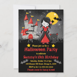 Convites Menina Vampira Fofa e Aniversário de Halloween do