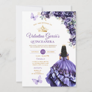 Convites Menina Vestido Roxo Quinceañera 15 Anos Flores Our