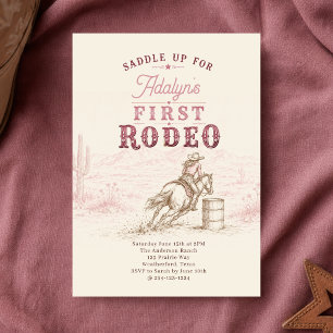 Convites Menina Vintage Rosa Primeiro Rodeio 1º Aniversário