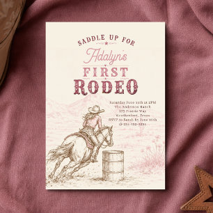 Convites Menina Vintage Rosa Primeiro Rodeio 1º Aniversário