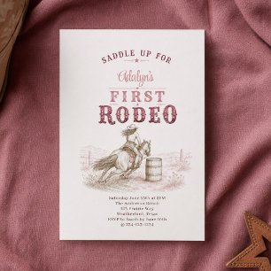 Convites Menina Vintage Rosa Primeiro Rodeio 1º Aniversário