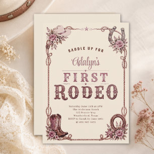 Convites Menina Vintage Rosa Primeiro Rodeio 1º Aniversário