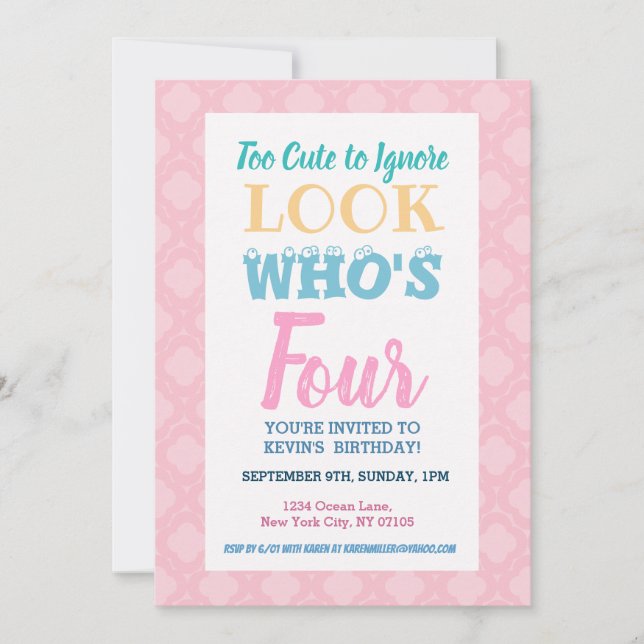 Convites Meninas 4.o Aniversário Citação (Frente)