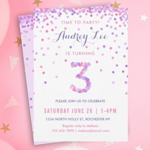 Convites Meninas aniversário de 3 anos Terceira Festa de an